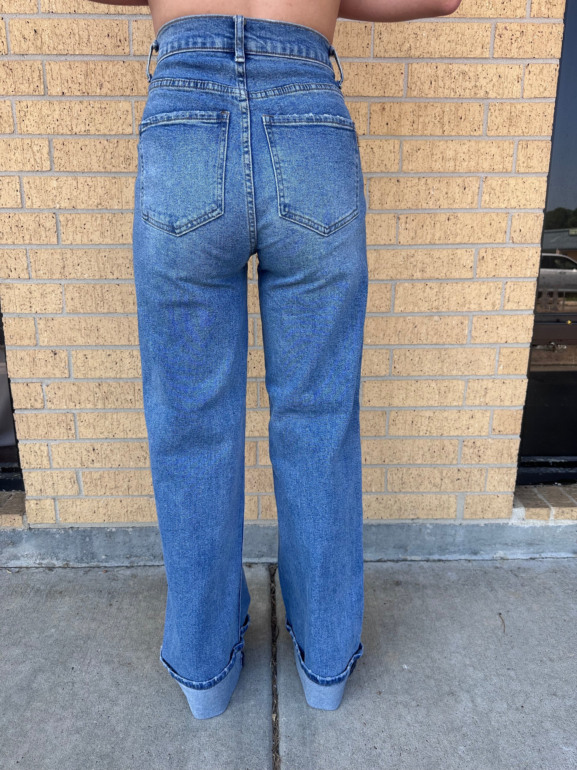 Harlow Cuff Up Medium Stone Wide Leg Jeans-Vibrant M.i.U-Bin a4,bottoms-The Twisted Chandelier