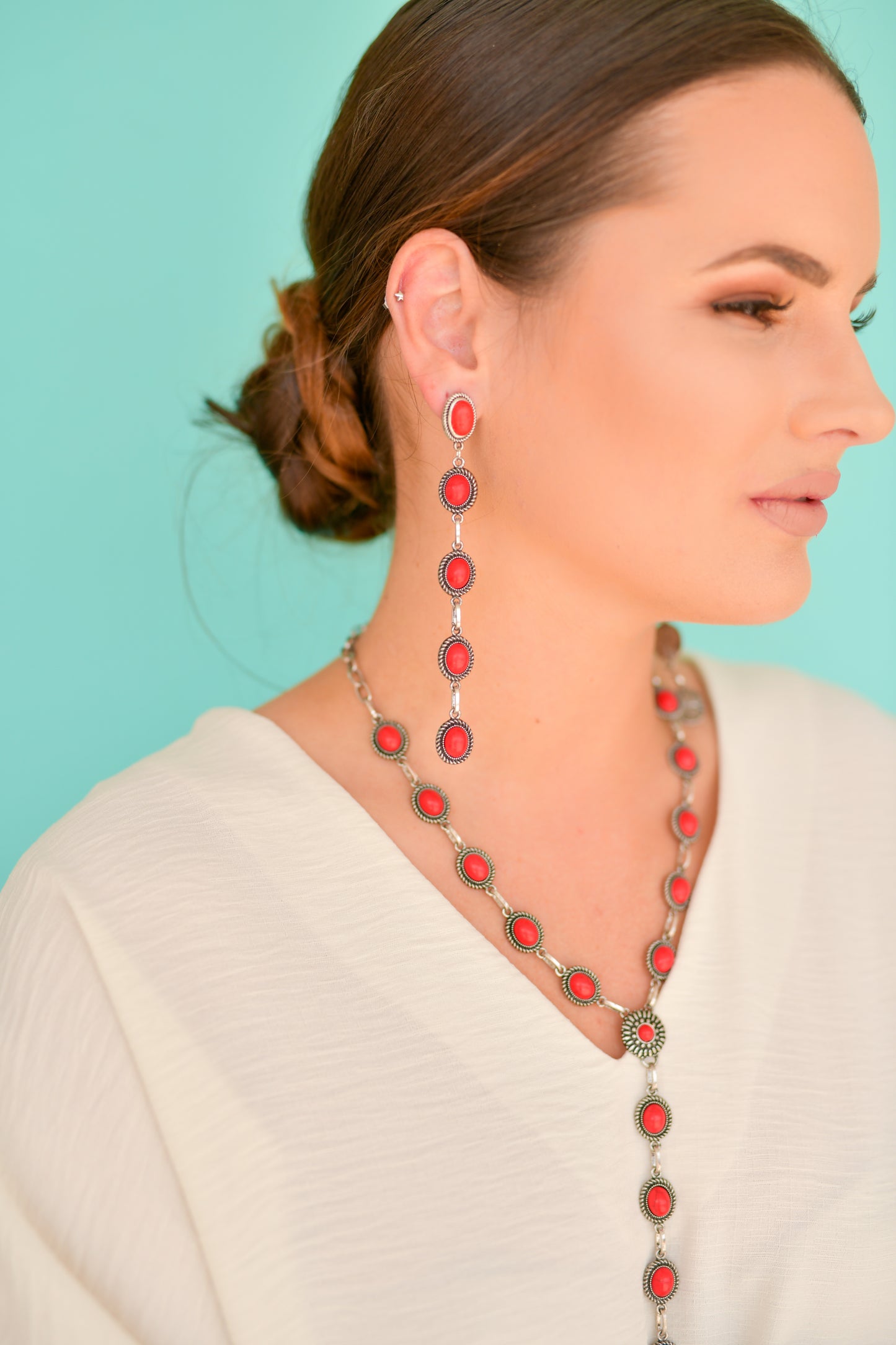 West and Co. Red 5 Stone Drop Post Earring-Stud Earrings-West and Co.-western & concert-The Twisted Chandelier