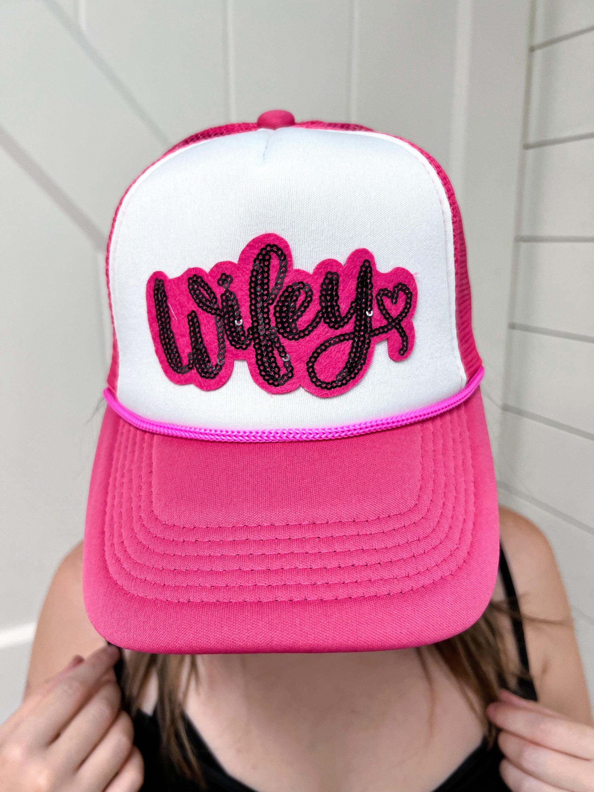 Wifey Patch on Hot Pink Trucker Hat-Hat-Southern Grace Wholesale-04/21/25,1st md-The Twisted Chandelier