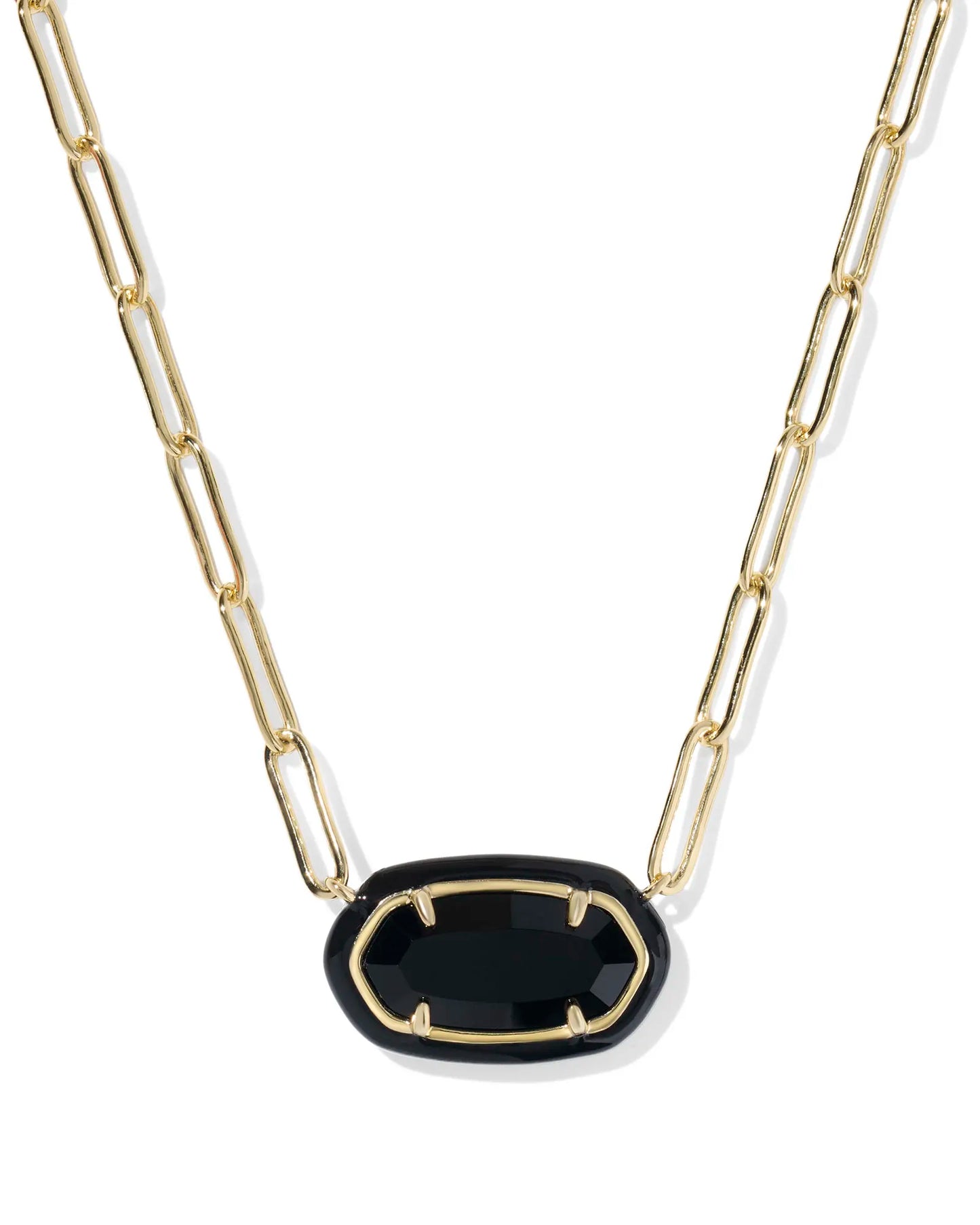 Kendra Scott Elisa Enamel Frame Paperclip Necklace Gold Black Agate-Necklaces-Kendra Scott-08/21/25,N01218GLD-The Twisted Chandelier