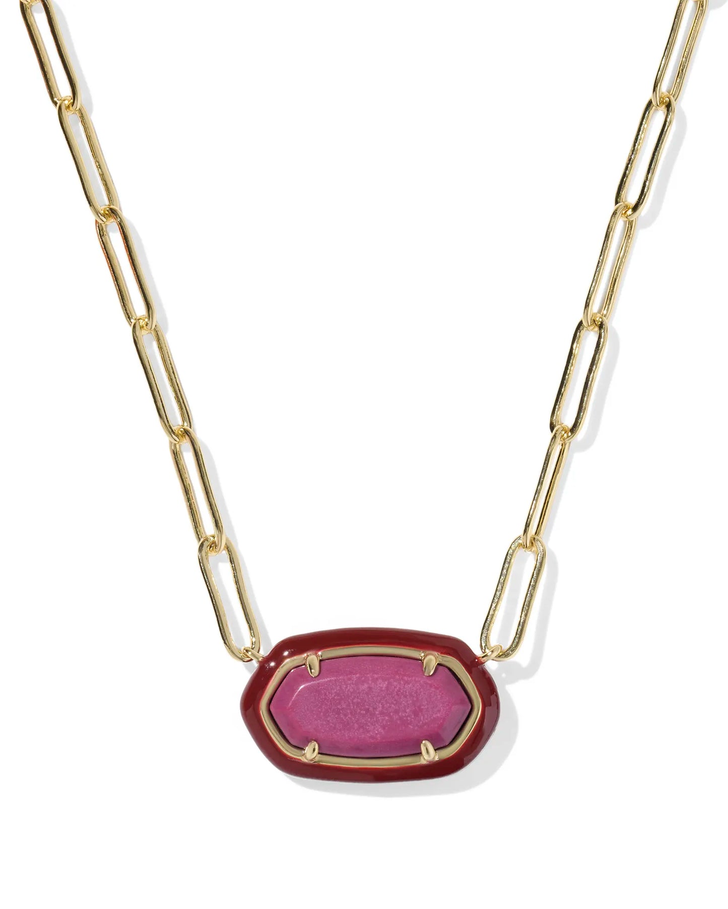 Kendra Scott Elisa Enamel Frame Paperclip Necklace Gold Maroon Magnesite-Necklaces-Kendra Scott-08/21/25,N01218GLD-The Twisted Chandelier