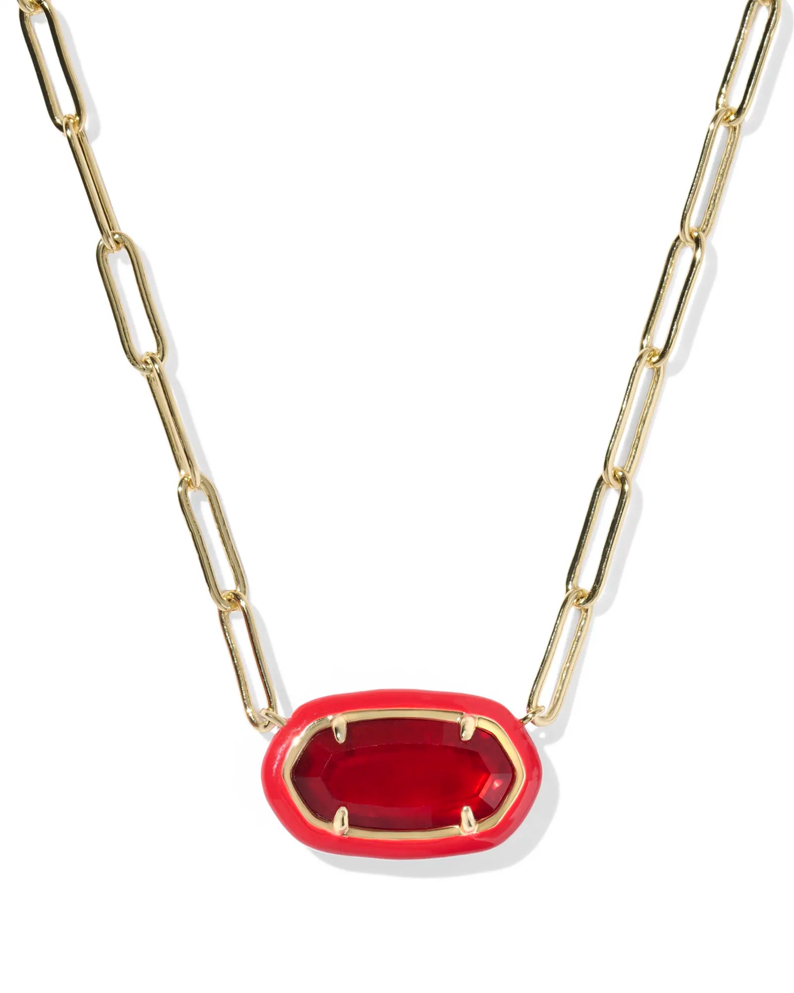 Kendra Scott Elisa Enamel Frame Paperclip Necklace Gold Red Illusion-Necklaces-Kendra Scott-08/21/25,N01218GLD-The Twisted Chandelier