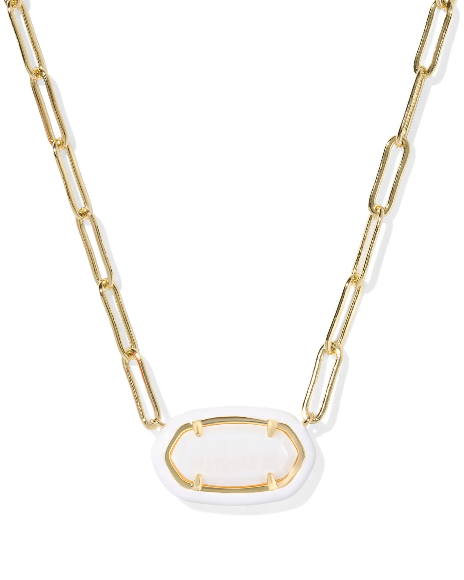 Kendra Scott Elisa Enamel Frame Paperclip Necklace Gold White Mother Of Pearl-Necklaces-Kendra Scott-08/21/25,N01218GLD-The Twisted Chandelier