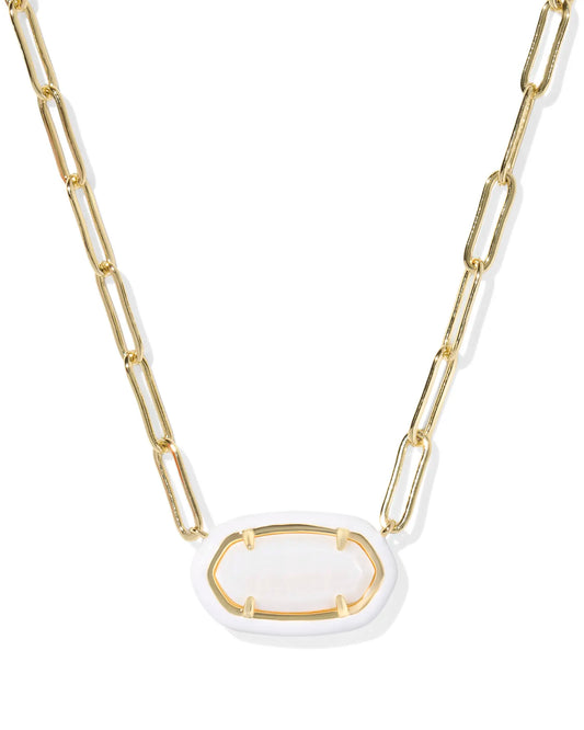 Kendra Scott Elisa Enamel Frame Paperclip Necklace Gold White Mother Of Pearl-Necklaces-Kendra Scott-08/21/25,N01218GLD-The Twisted Chandelier
