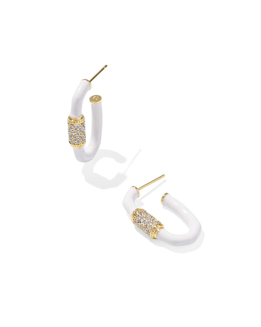 Kendra Scott Emery Enamel Hoop Earrings Gold White Mix-Earrings-Kendra Scott-08/21/25,E00848GLD-The Twisted Chandelier