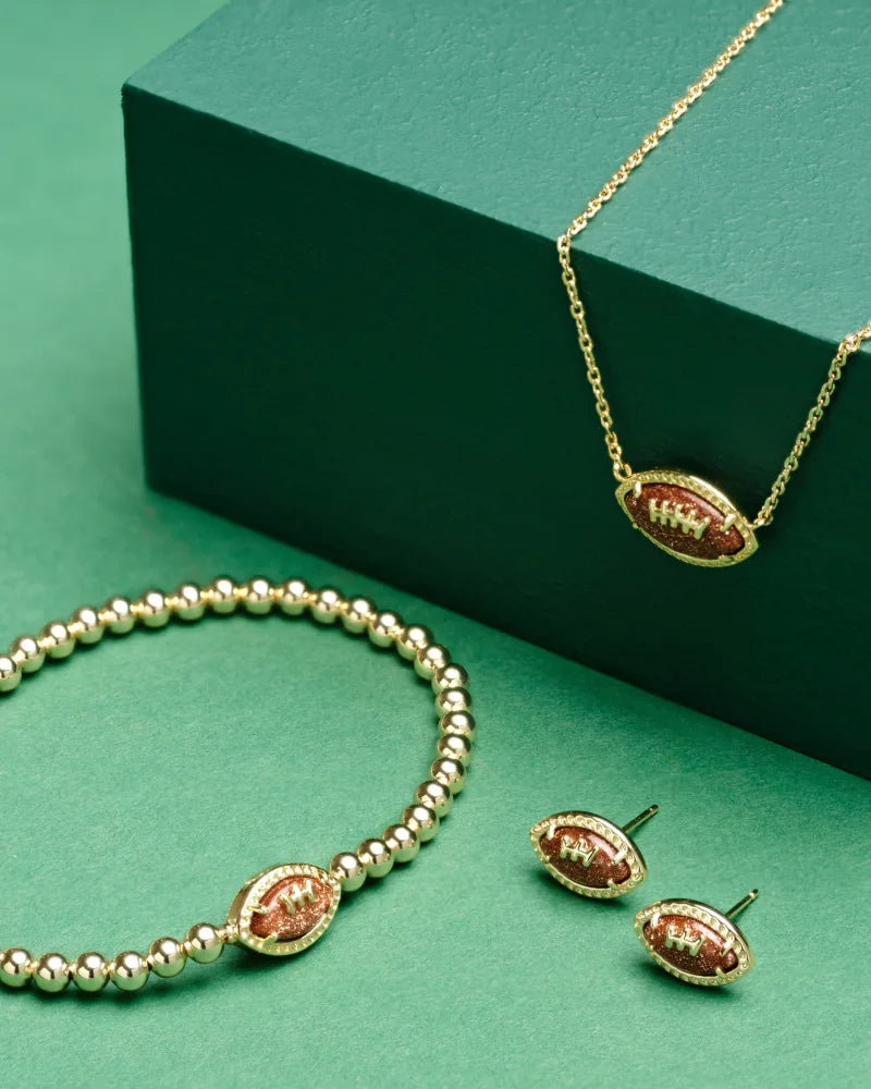 Kendra Scott Football Stud Earrings Gold Orange Goldstone-Earrings-Kendra Scott-CR 07/31/24,E00563GLD,FD 07/31/24,gameday-The Twisted Chandelier