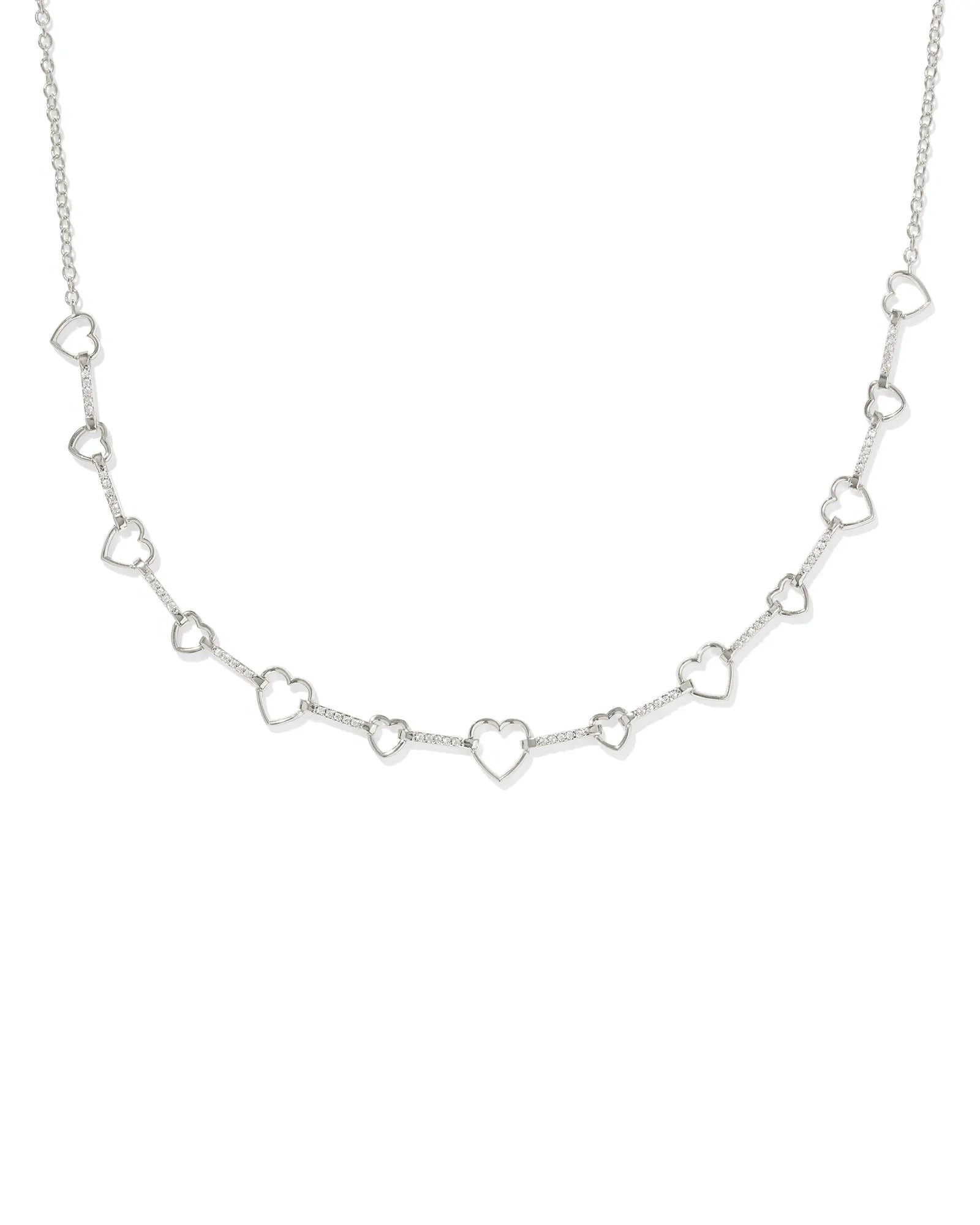 Kendra Scott Haisley Heart Strand Necklace Silver White Crystal-Necklaces-Kendra Scott-N00883RHD,Sale Kendra Scott-The Twisted Chandelier