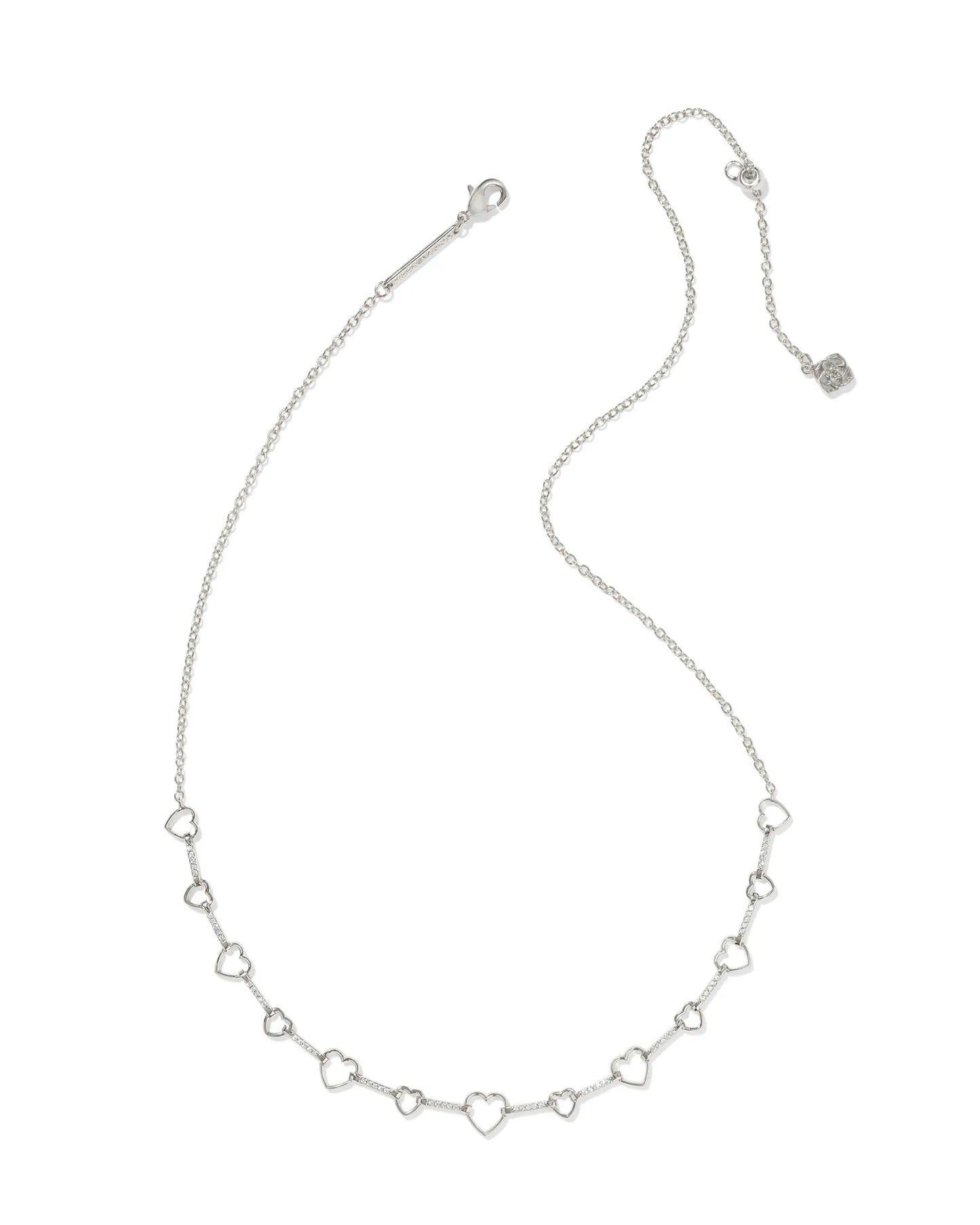 Kendra Scott Haisley Heart Strand Necklace Silver White Crystal-Necklaces-Kendra Scott-N00883RHD,Sale Kendra Scott-The Twisted Chandelier