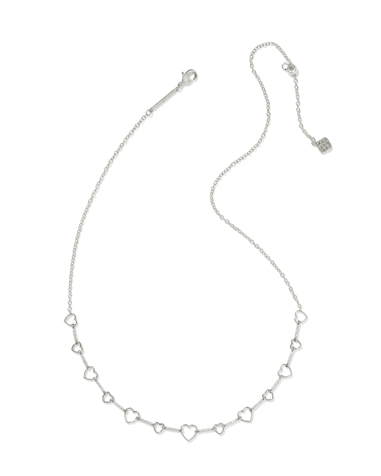 Kendra Scott Haisley Heart Strand Necklace Silver White Crystal-Necklaces-Kendra Scott-N00883RHD,Sale Kendra Scott-The Twisted Chandelier