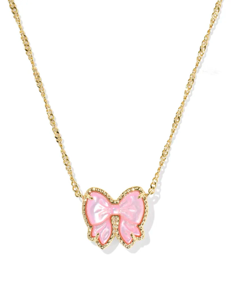 Kendra Scott Haley Bow Short Pendant Necklace Gold Blush Ivory Mother Of Pearl-Necklaces-Kendra Scott-08/21/25,N01230GLD-The Twisted Chandelier