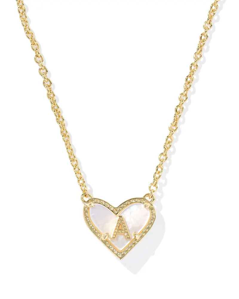 Kendra Scott Heart Letter A Short Pendant Necklace Gold Ivory Mother Of Pearl-Necklaces-Kendra Scott-08/21/25,N01123GLD-The Twisted Chandelier
