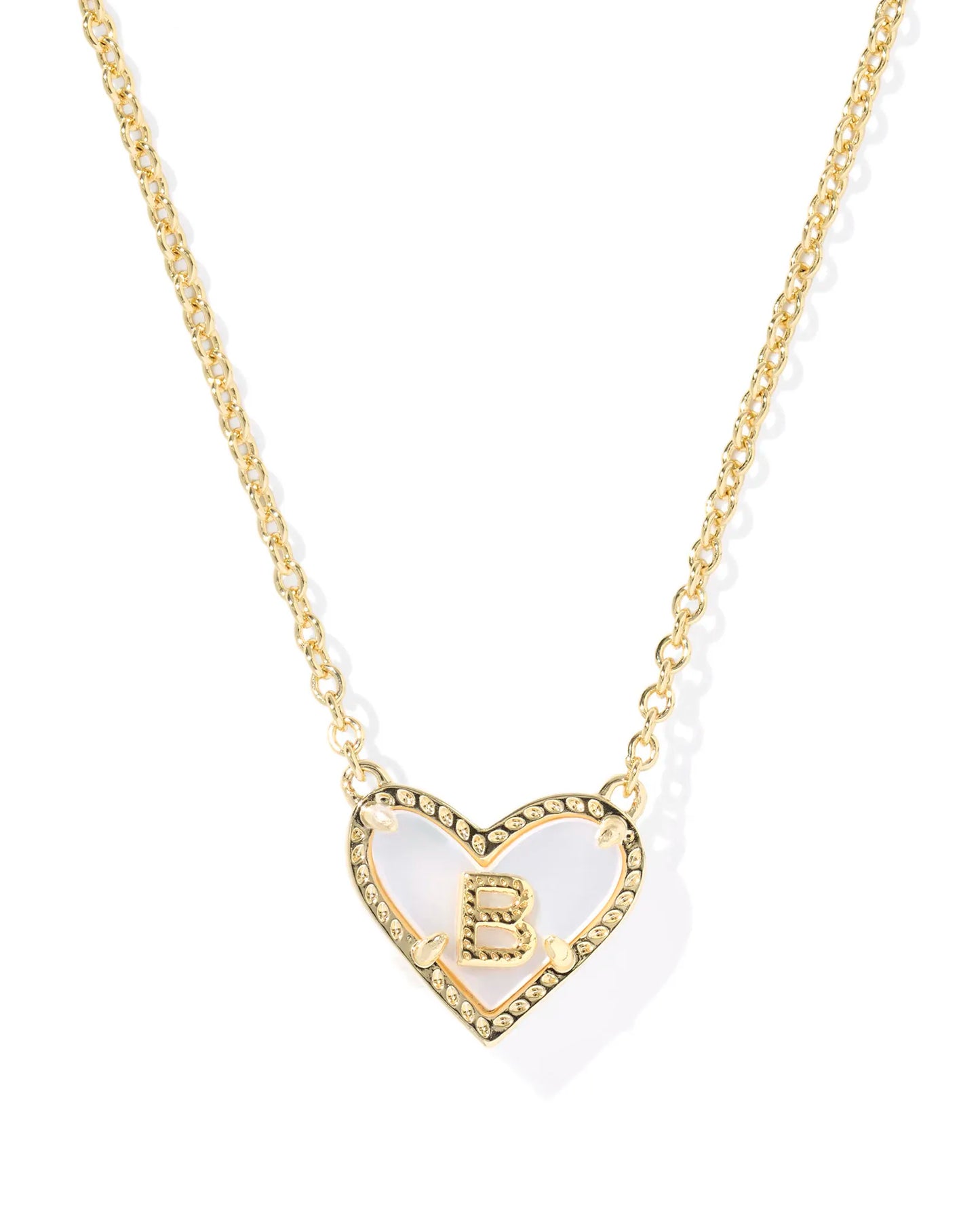 Kendra Scott Heart Letter B Short Pendant Necklace Gold Ivory Mother Of Pearl-Necklaces-Kendra Scott-08/21/25,N01124GLD-The Twisted Chandelier
