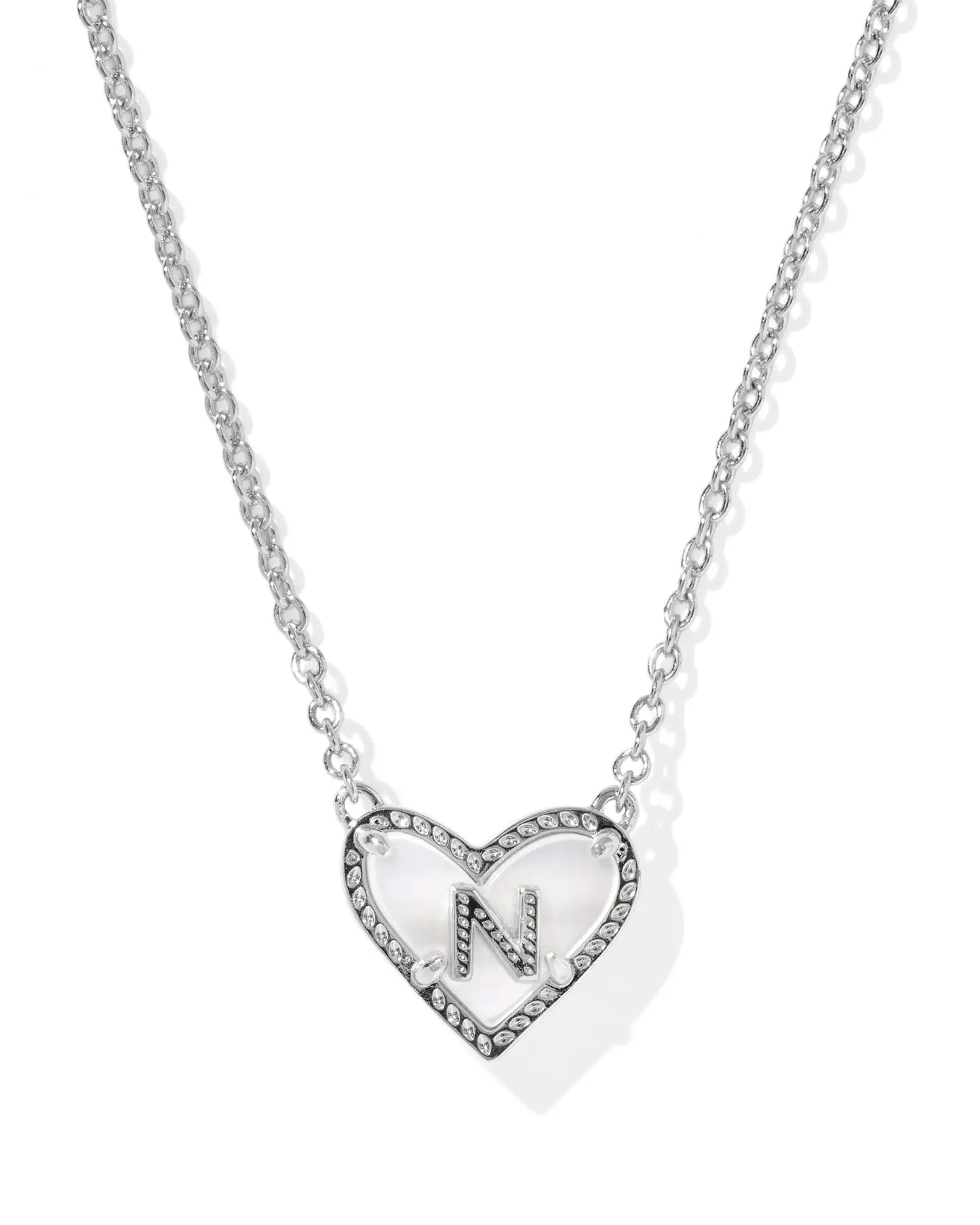 Kendra Scott Heart Letter N Short Pendant Necklace Silver Ivory Mother Of Pearl-Necklaces-Kendra Scott-08/21/25,N01136RHD-The Twisted Chandelier