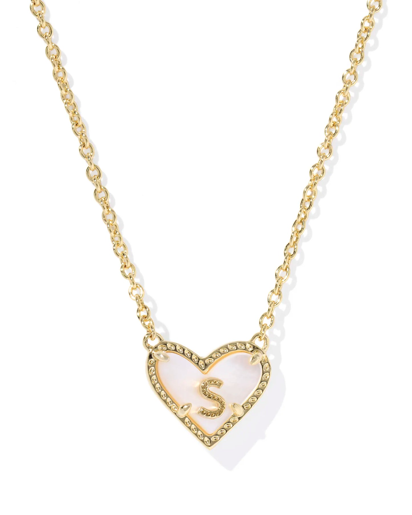Kendra Scott Heart Letter S Short Pendant Necklace Gold Ivory Mother Of Pearl-Necklaces-Kendra Scott-08/21/25,N01144GLD-The Twisted Chandelier