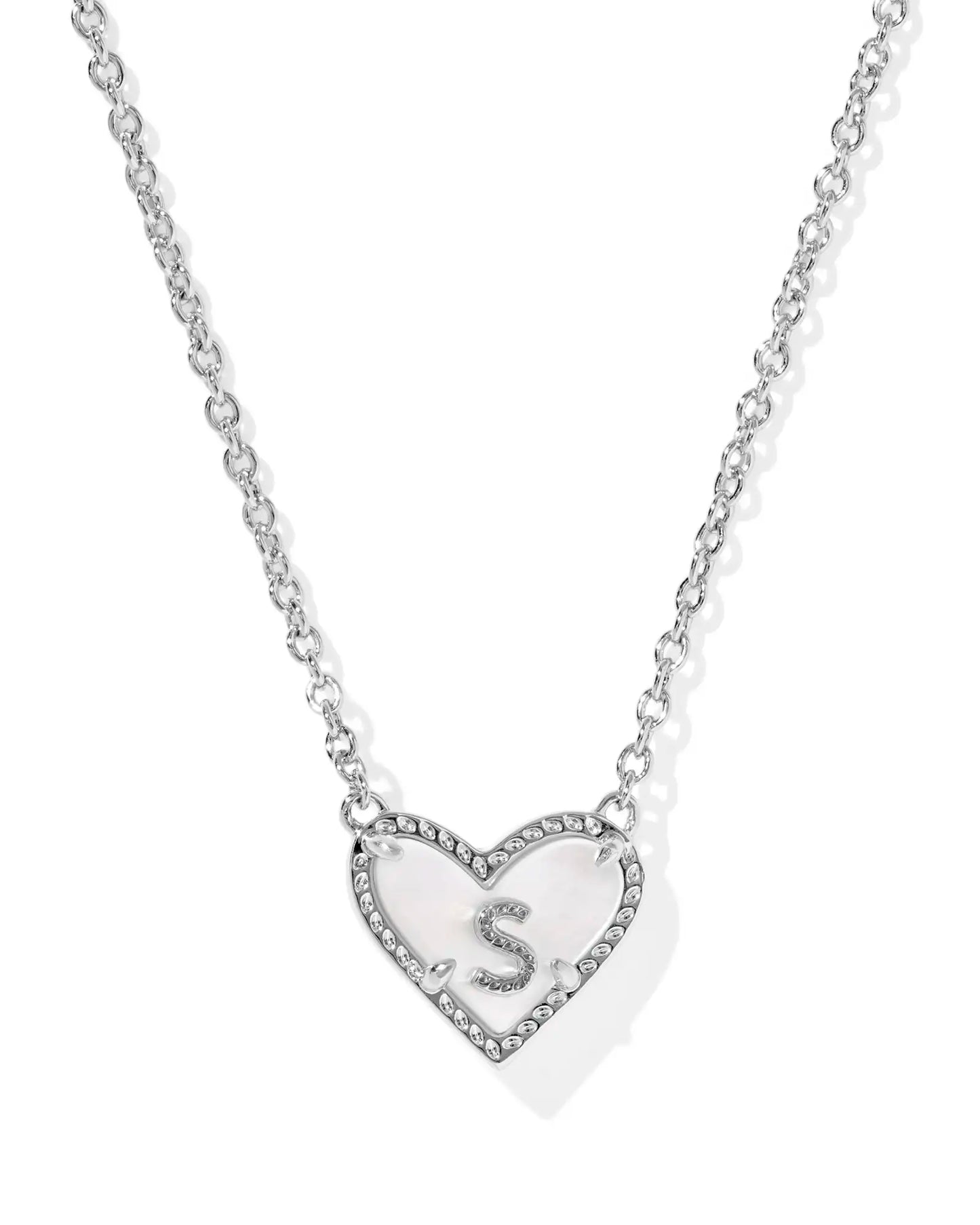Kendra Scott Heart Letter S Short Pendant Necklace Silver Ivory Mother Of Pearl-Necklaces-Kendra Scott-08/21/25,N01144RHD-The Twisted Chandelier