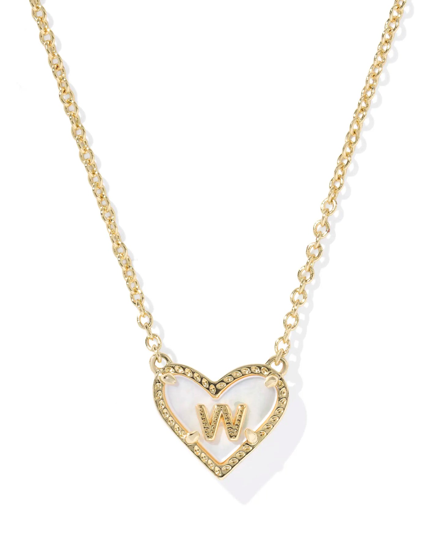 Kendra Scott Heart Letter W Short Pendant Necklace Gold Ivory Mother Of Pearl-Necklaces-Kendra Scott-08/21/25,N01146GLD-The Twisted Chandelier
