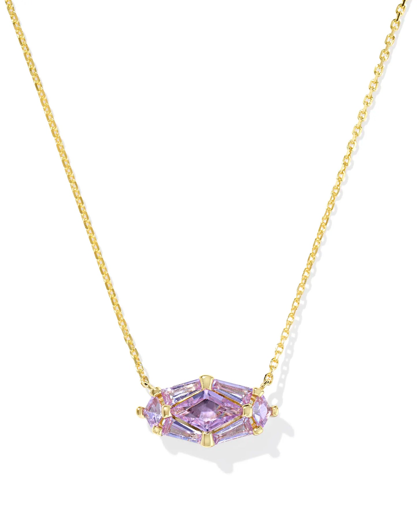 Kendra Scott Lindy Rae Elisa Short Pendant Necklace Gold Violet Crystal-Necklaces-Kendra Scott-CR 04/23/25,N2047GLD-The Twisted Chandelier