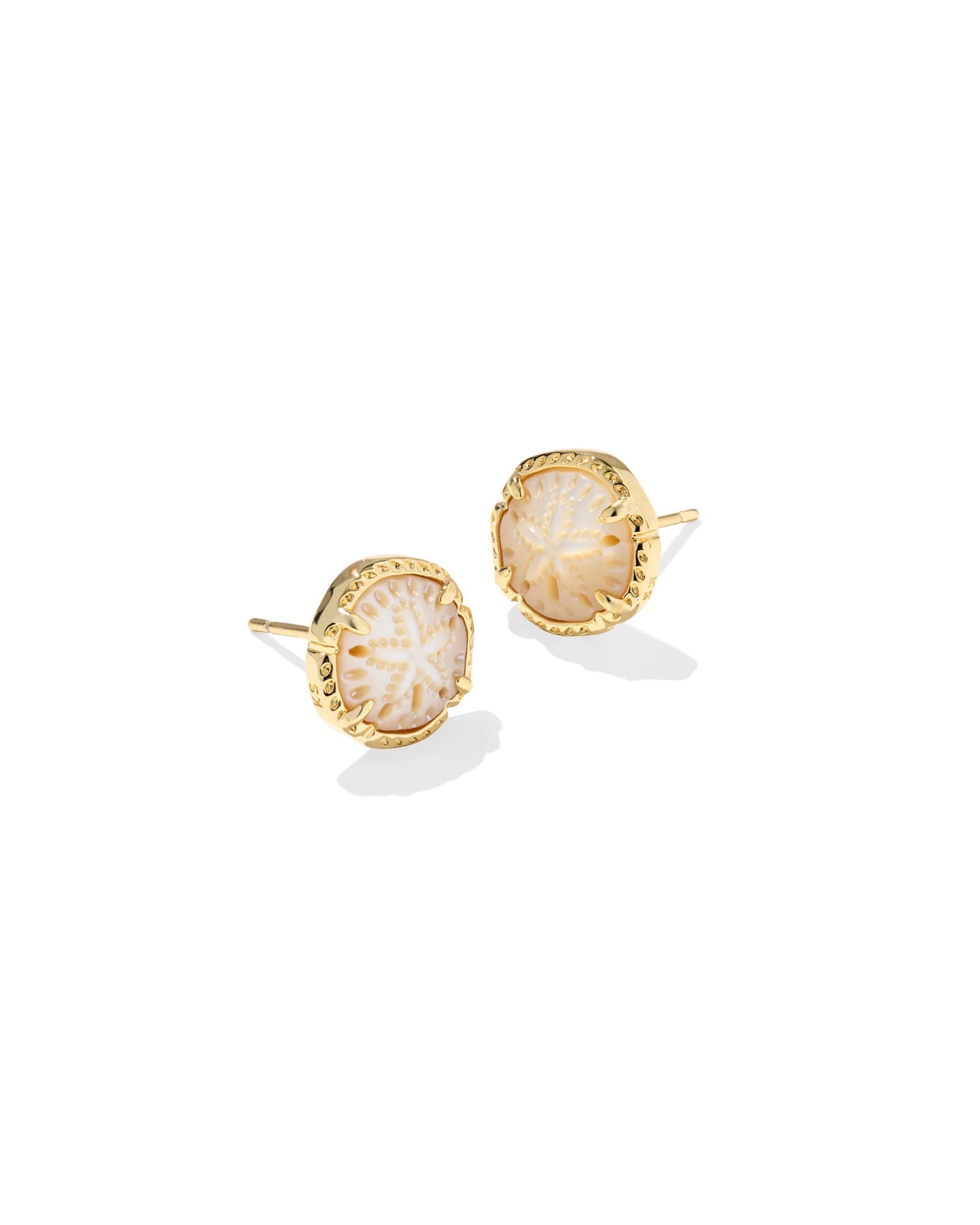 Kendra Scott Sand Dollar Stud Earrings Gold Natural Mother Of Pearl-Earrings-Kendra Scott-E00802GLD-The Twisted Chandelier