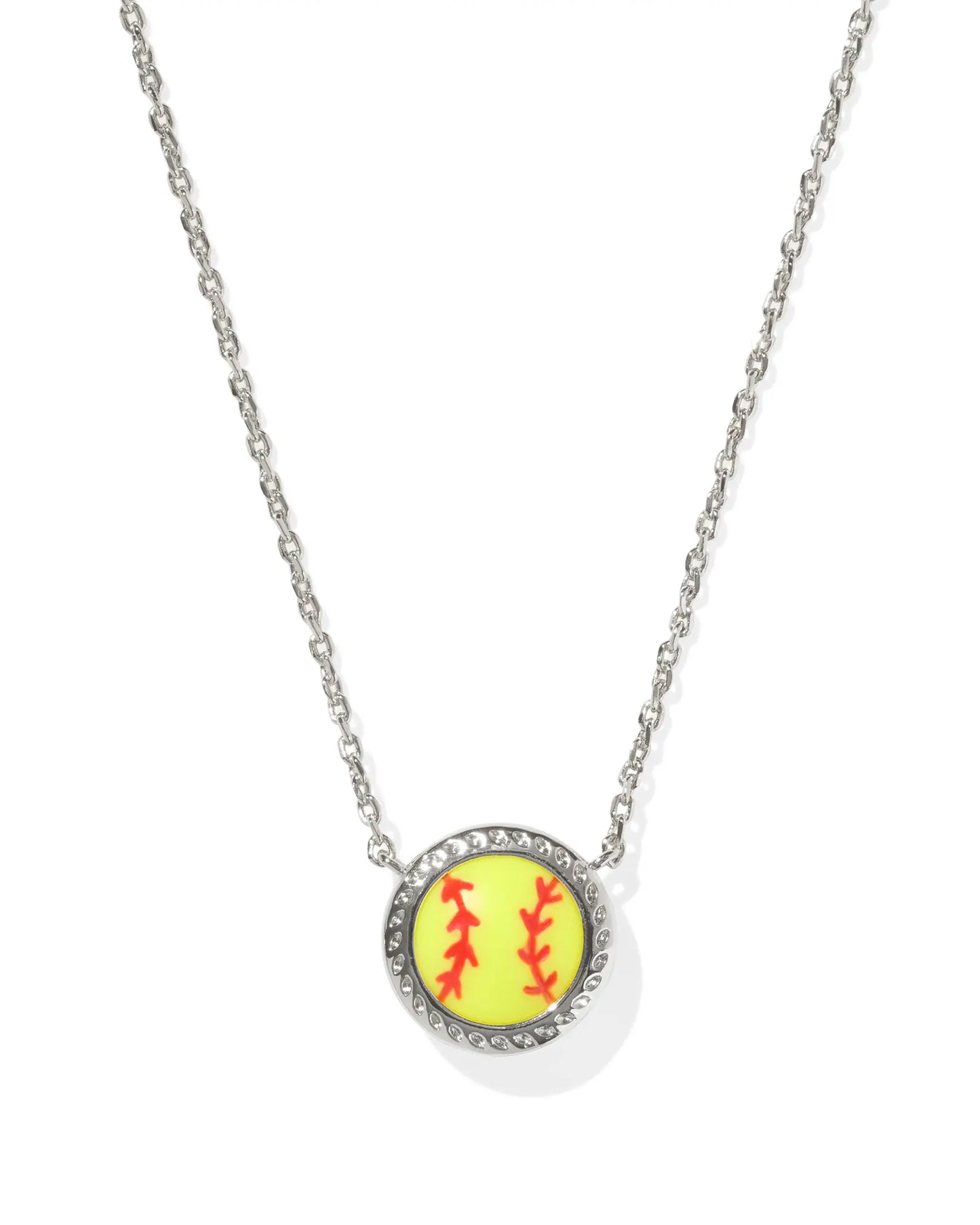 Kendra Scott Softball Short Pendant Necklace Silver Chartreuse Magnesite-Necklaces-Kendra Scott-FD 03/05/25,N01049RHD-The Twisted Chandelier