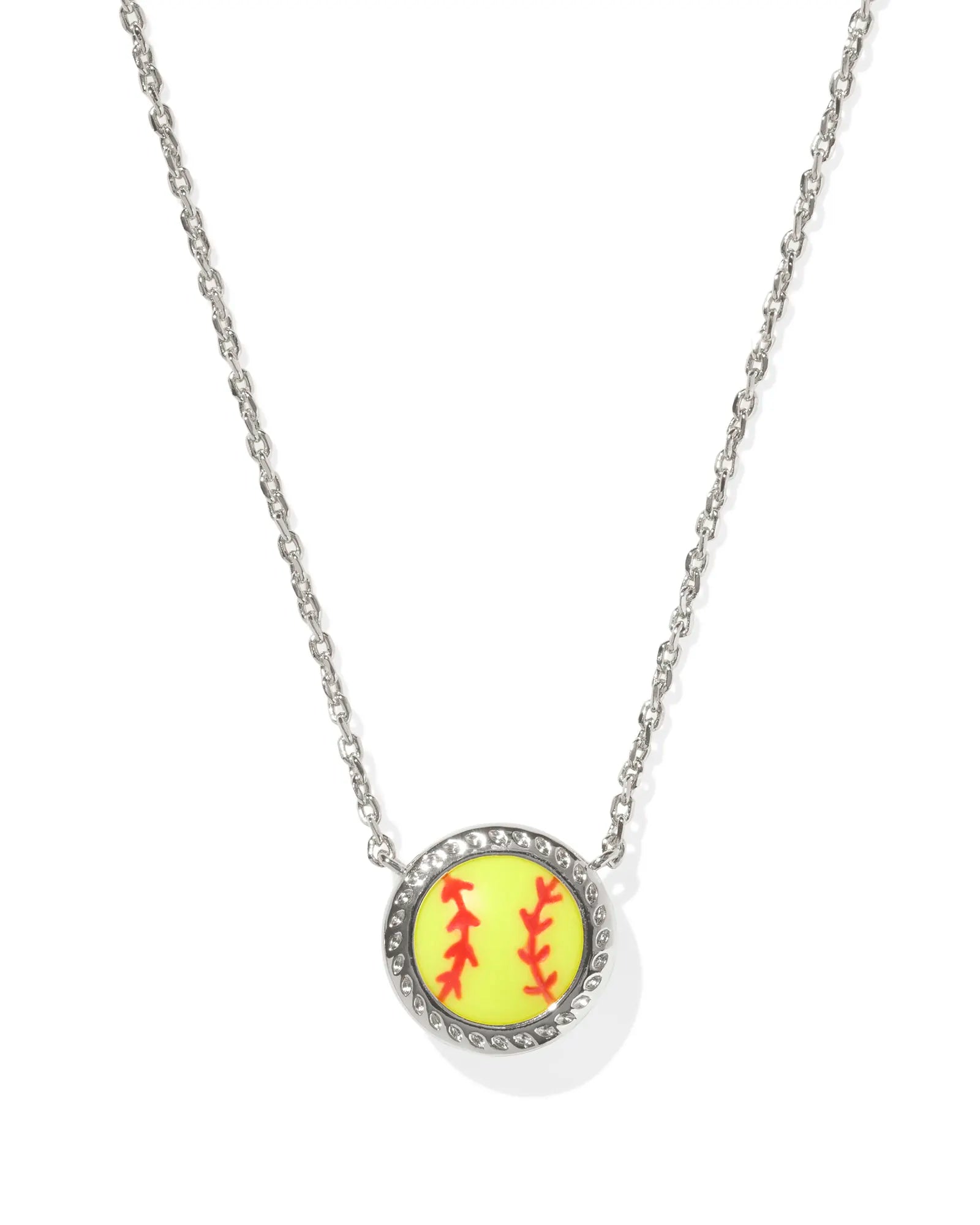 Kendra Scott Softball Short Pendant Necklace Silver Chartreuse Magnesite-Necklaces-Kendra Scott-FD 03/05/25,N01049RHD-The Twisted Chandelier