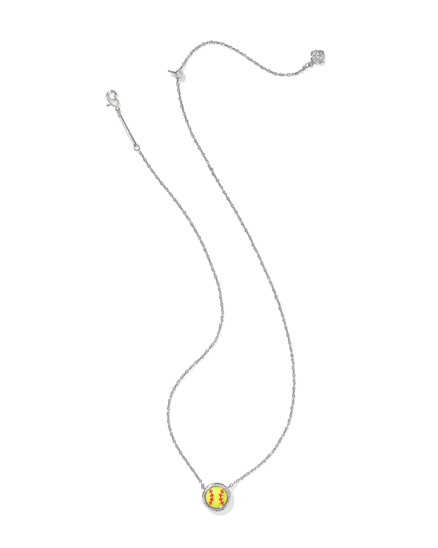 Kendra Scott Softball Short Pendant Necklace Silver Chartreuse Magnesite-Necklaces-Kendra Scott-FD 03/05/25,N01049RHD-The Twisted Chandelier