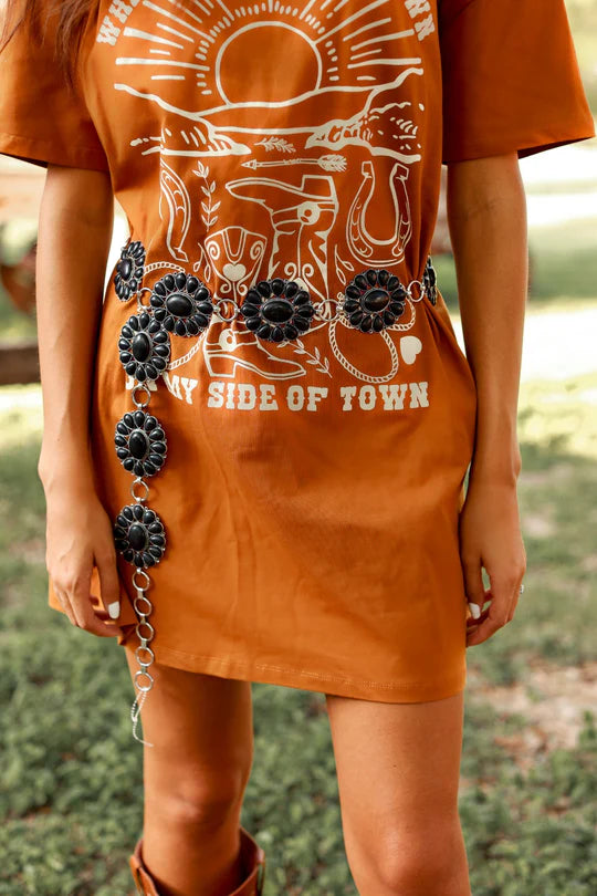 Black Chain Concho Belt-Belts-Southern Grace Wholesale-Accessories,CR 08/21/24-The Twisted Chandelier