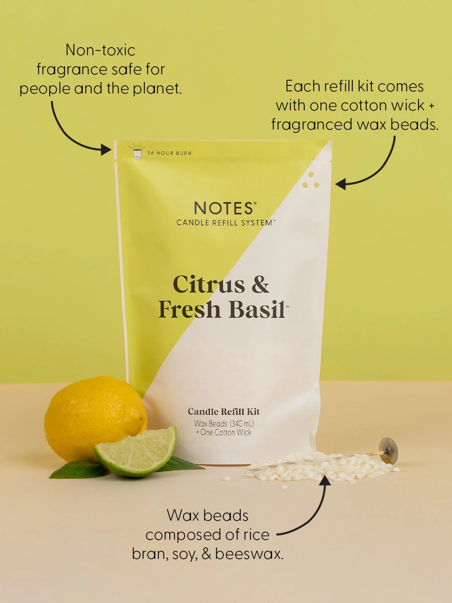 NOTES® Sustainable Candle Refill Kit - Citrus & Fresh Basil-Candles-Notes Candles-The Twisted Chandelier