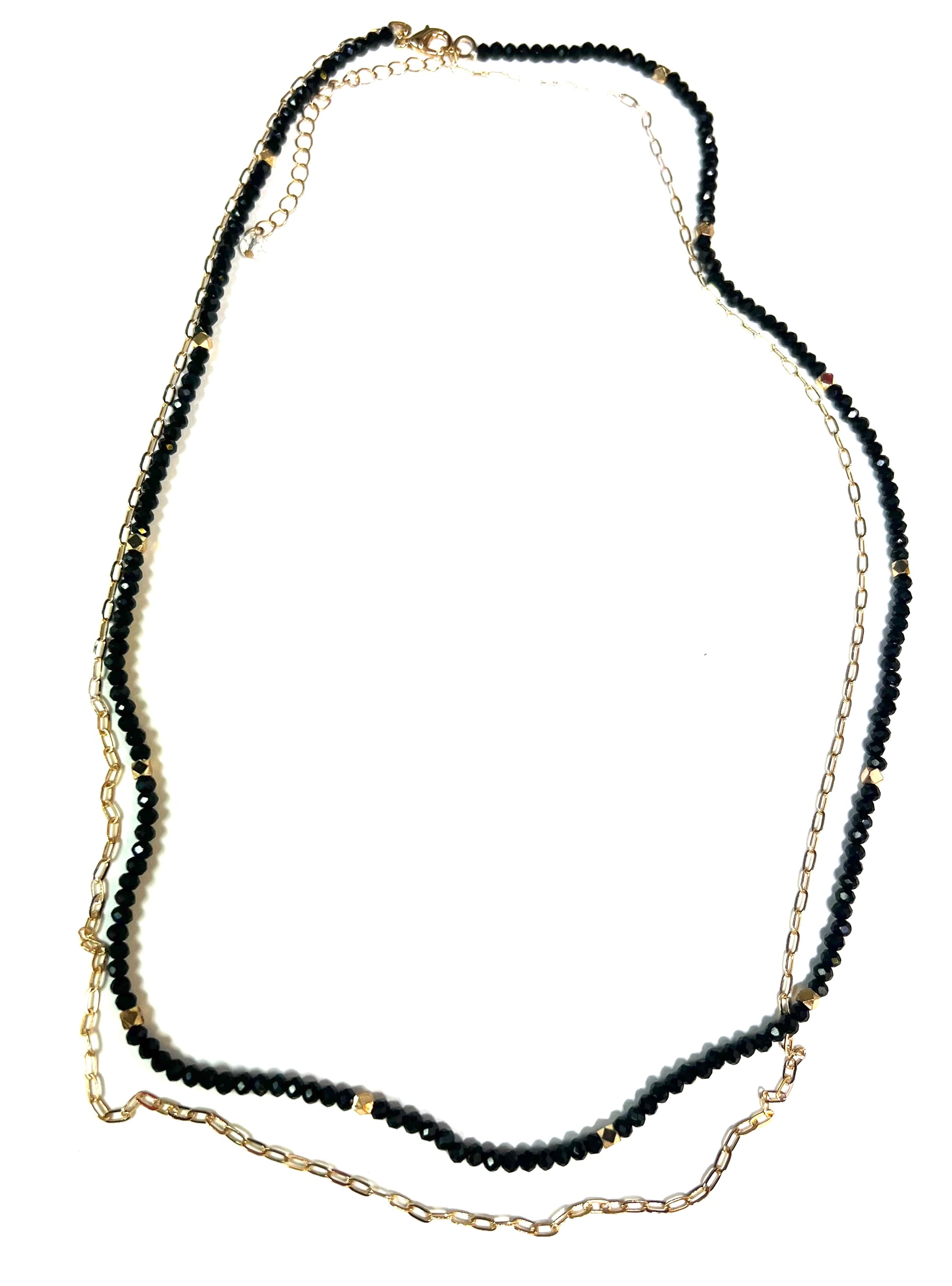 Black Bead & Gold Chain Double Layer Necklace-Necklace-Southern Grace Wholesale-The Twisted Chandelier