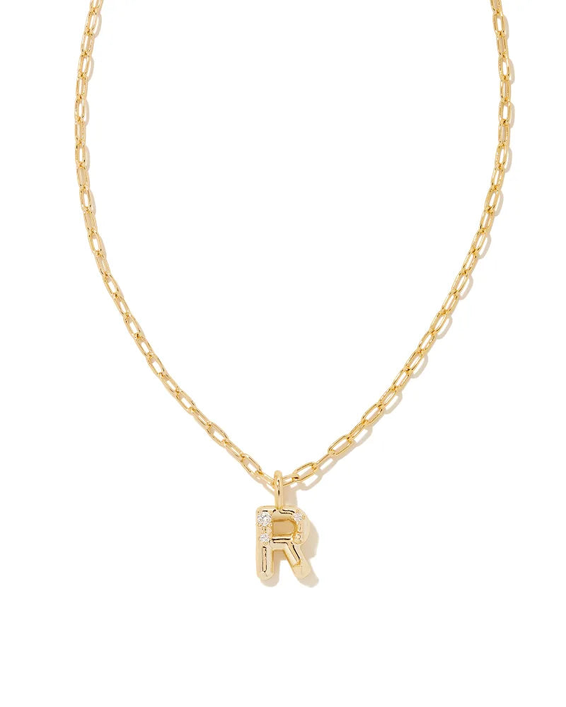 Kendra Scott Crystal Letter R Short Pendant Necklace Gold White CZ-Necklaces-Kendra Scott-N00205GLD-The Twisted Chandelier