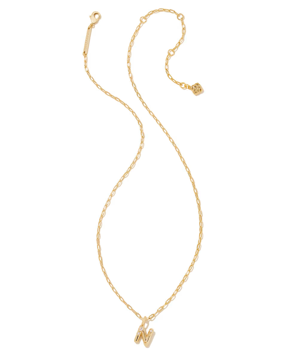 Kendra Scott Crystal Letter N Short Pendant Necklace Gold White
