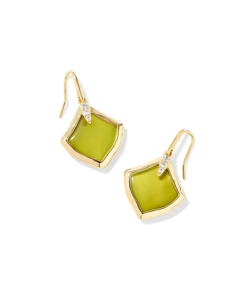 Kendra Scott Joelle Small Drop Earrings Gold Chartreuse Green Mother Of Pearl-Earrings-Kendra Scott-E00801GLD,FD 05/07/25-The Twisted Chandelier