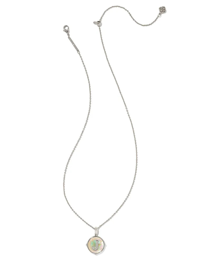 Kendra Scott Letter J Disc Pendant Necklace Rhodium Iridescent Abalone-Necklaces-Kendra Scott-N1800RHD,Sale Kendra Scott-The Twisted Chandelier