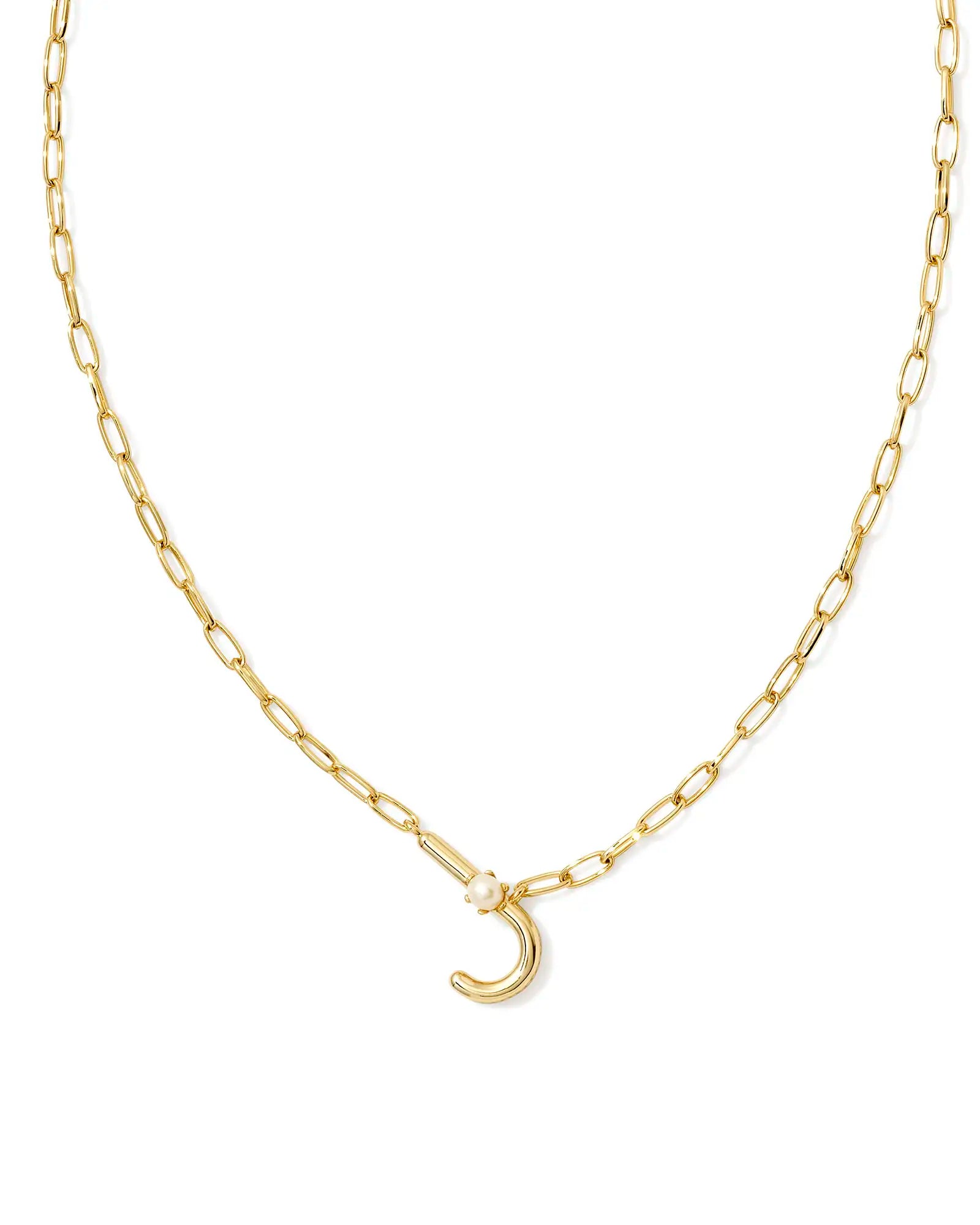 Kendra Scott Pearl Letter J Short Pendant Necklace Gold White Pearl-Necklaces-Kendra Scott-CR 07/31/24,FD 07/31/24,N00736GLD,Sale Kendra Scott-The Twisted Chandelier