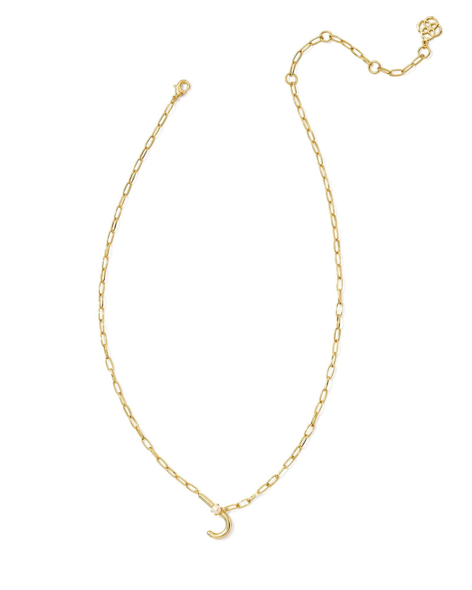 Kendra Scott Pearl Letter J Short Pendant Necklace Gold White Pearl-Necklaces-Kendra Scott-CR 07/31/24,FD 07/31/24,N00736GLD,Sale Kendra Scott-The Twisted Chandelier