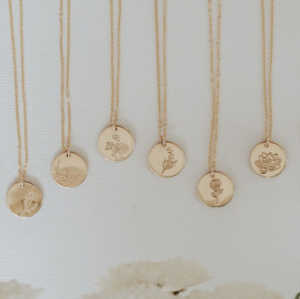 Birth Flower Round Pendant Necklace-Necklaces-Bonita-FEB2022-The Twisted Chandelier