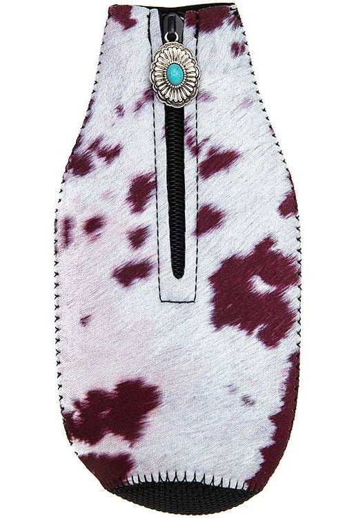Cowhide Print & Flower Concho Zipper Charm Bottle Drink Sleeve-Drink Sleeves-Blandice-05/19/24,1st md,SD4002-The Twisted Chandelier
