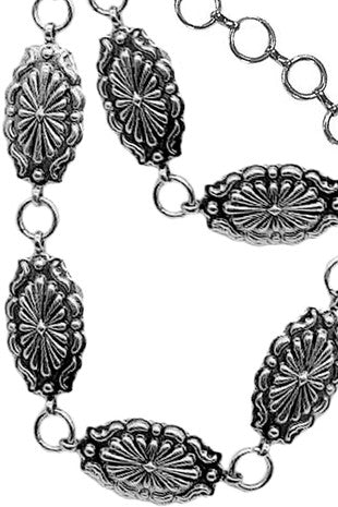 Western Concho Style Aztec Textured Flower Style Casting Chain Belt - Small/Medium-Belts-Blandice-Accessories,NE-0531,western & concert-The Twisted Chandelier