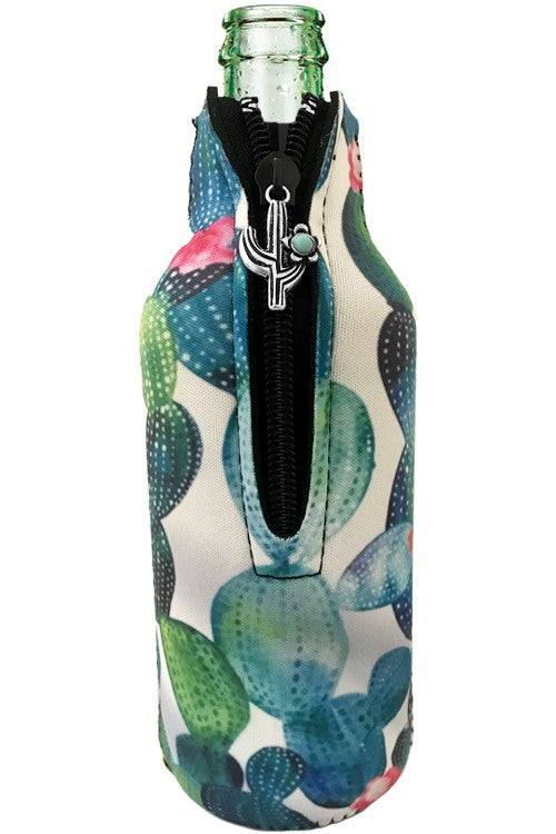 Cactus Print & Gemstone Zipper Charm Bottle Drink Sleeve-Drink Sleeves-Blandice-05/19/24,1st md,SD4015-The Twisted Chandelier