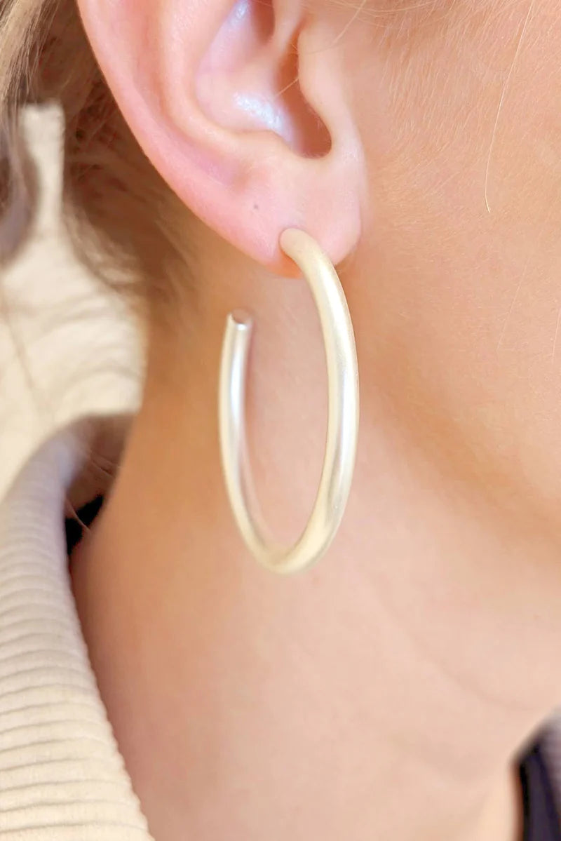 Sheridan Hoop Earrings- Satin Silver-Earrings-MY GIRL IN LA-The Twisted Chandelier