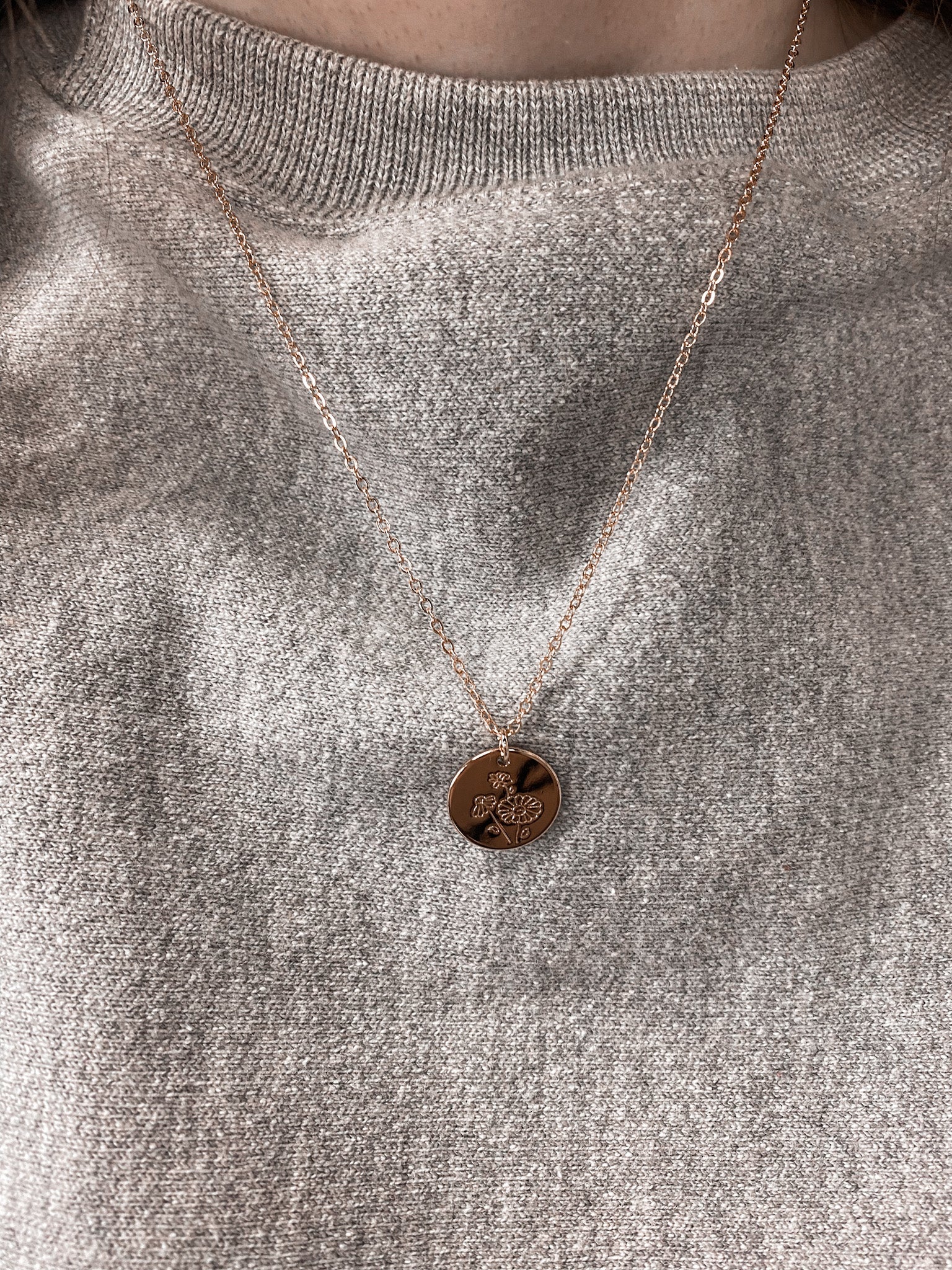 Birth Flower Round Pendant Necklace-Necklaces-Bonita-FEB2022-The Twisted Chandelier