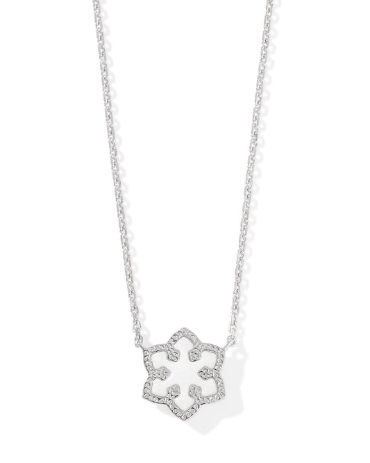 Kendra Scott Snowflake Short Pendant Necklace Silver White Kyocera Opal-Necklaces-Kendra Scott-N00875RHD-The Twisted Chandelier