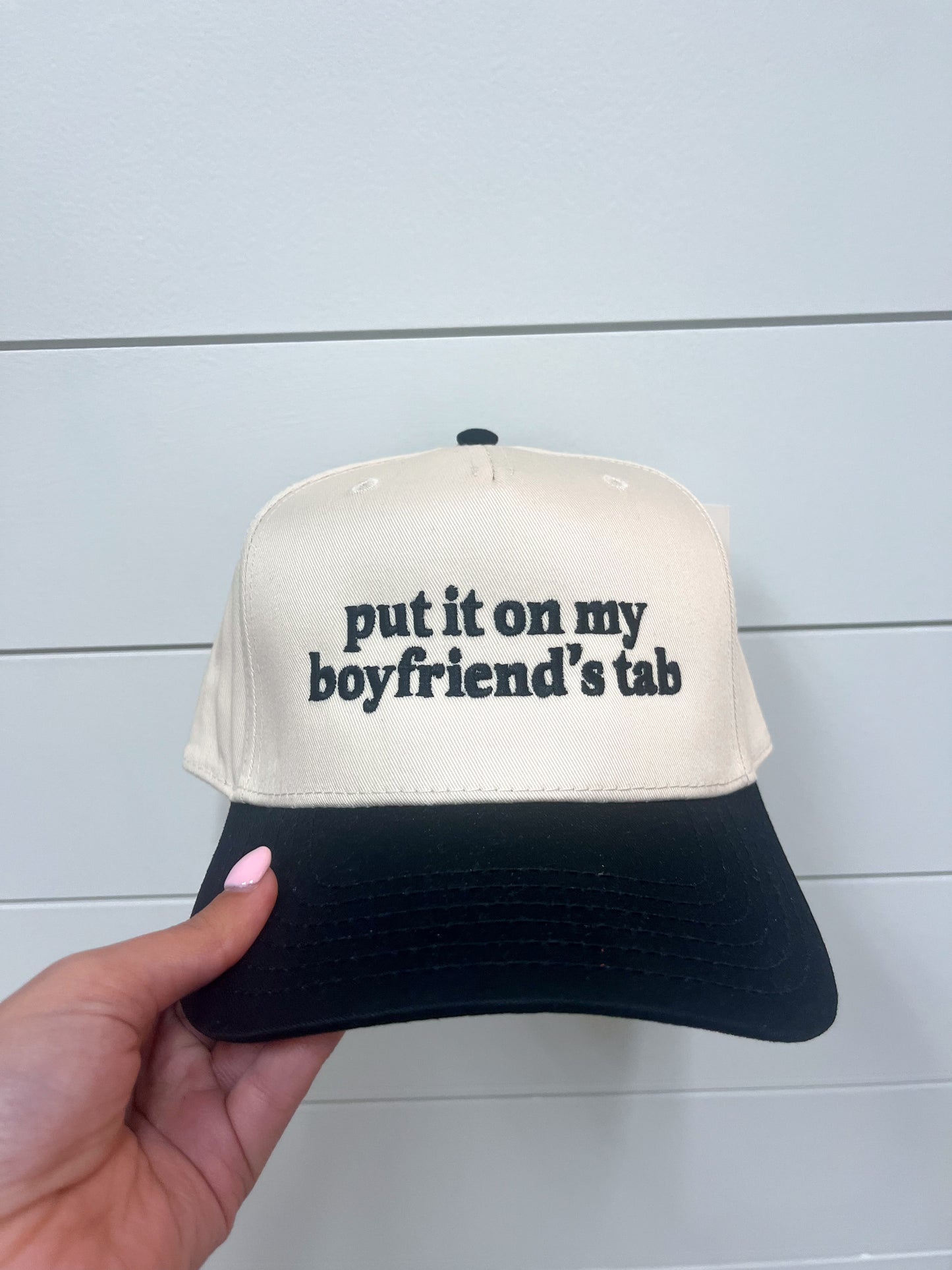 Put It On My Boyfriend's Tab Two-Toned Wholesale Vintage Hat-Katydid-Black and Tan-The Twisted Chandelier