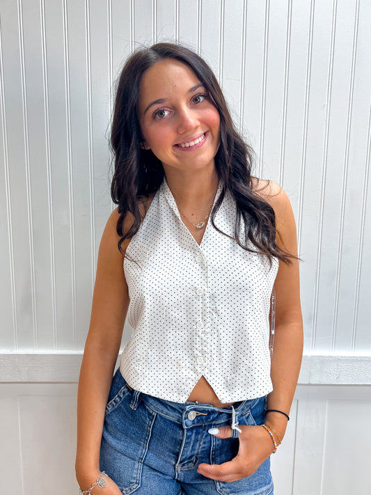 Margot Halter V-Neck Polka Dot Print Vest Top