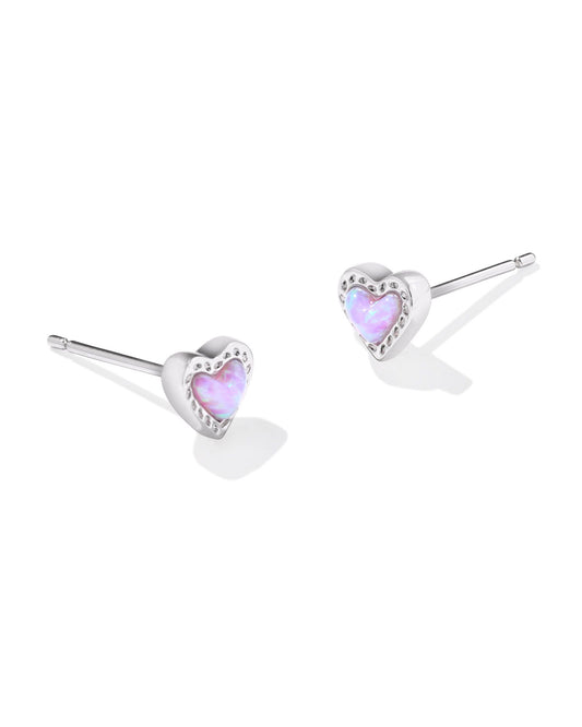 Kendra Scott Mini Ari Heart Stud Earrings Silver Bubblegum Pink Kyocera Opal-Earrings-Kendra Scott-CR 09/30/24, E00581RHD, FD 10/01/24-The Twisted Chandelier