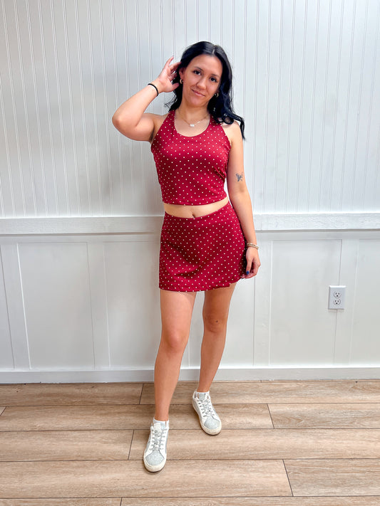 Sienna Strappy Back Tank Top & Wrap Skort Dot Print Activewear Set