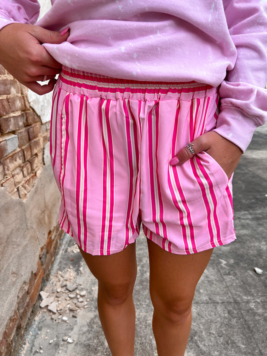 Stella Elastic Waist Boxer Shorts - Pink & White Striped-Rosa Clothing-11/17/24, 1st md, BIN A4, CR 08/30/24, FD 09/03/24, OGP 34.99-The Twisted Chandelier