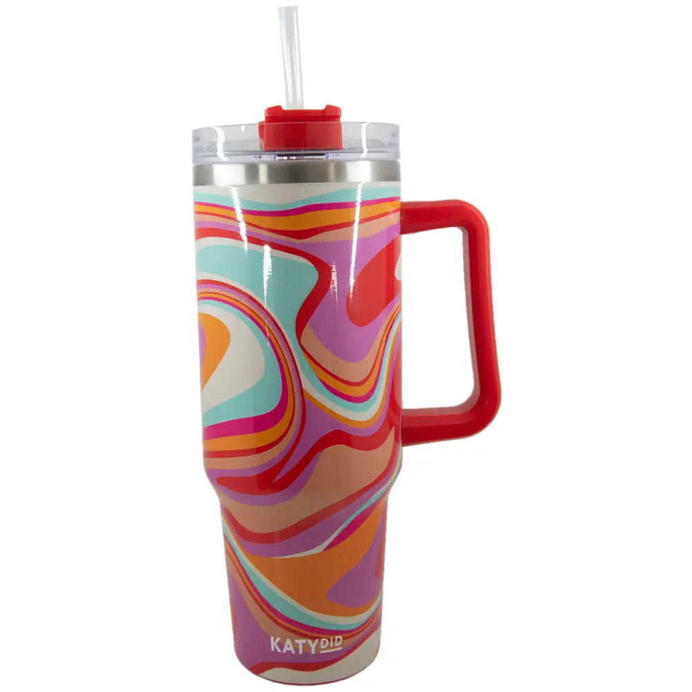 Groovy Swirls Insulated Tumbler Cup w/ Handle-Tumbler-KATYDID-KDC-TUMB-28_MUL-The Twisted Chandelier