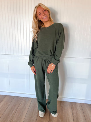 Sally Long Sleeve Top and Pant Set - Dark Olive-Zenana-FD 11/25/26-The Twisted Chandelier