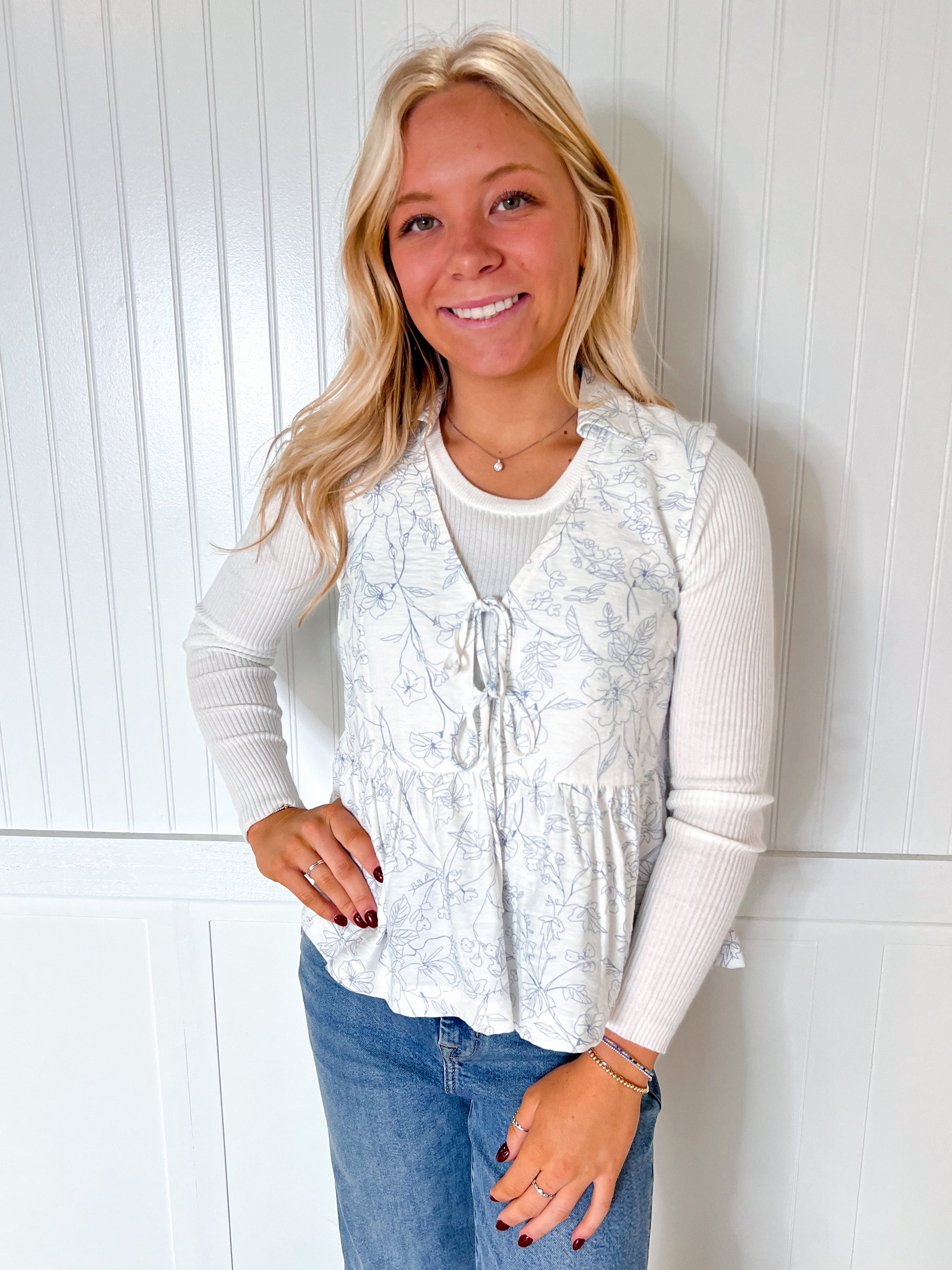 Azzi Floral Print Babydoll Blouse With Front Bow Tie-idem ditto-1st md,BIN A 3,OGP 48.50,Tops Collection-The Twisted Chandelier