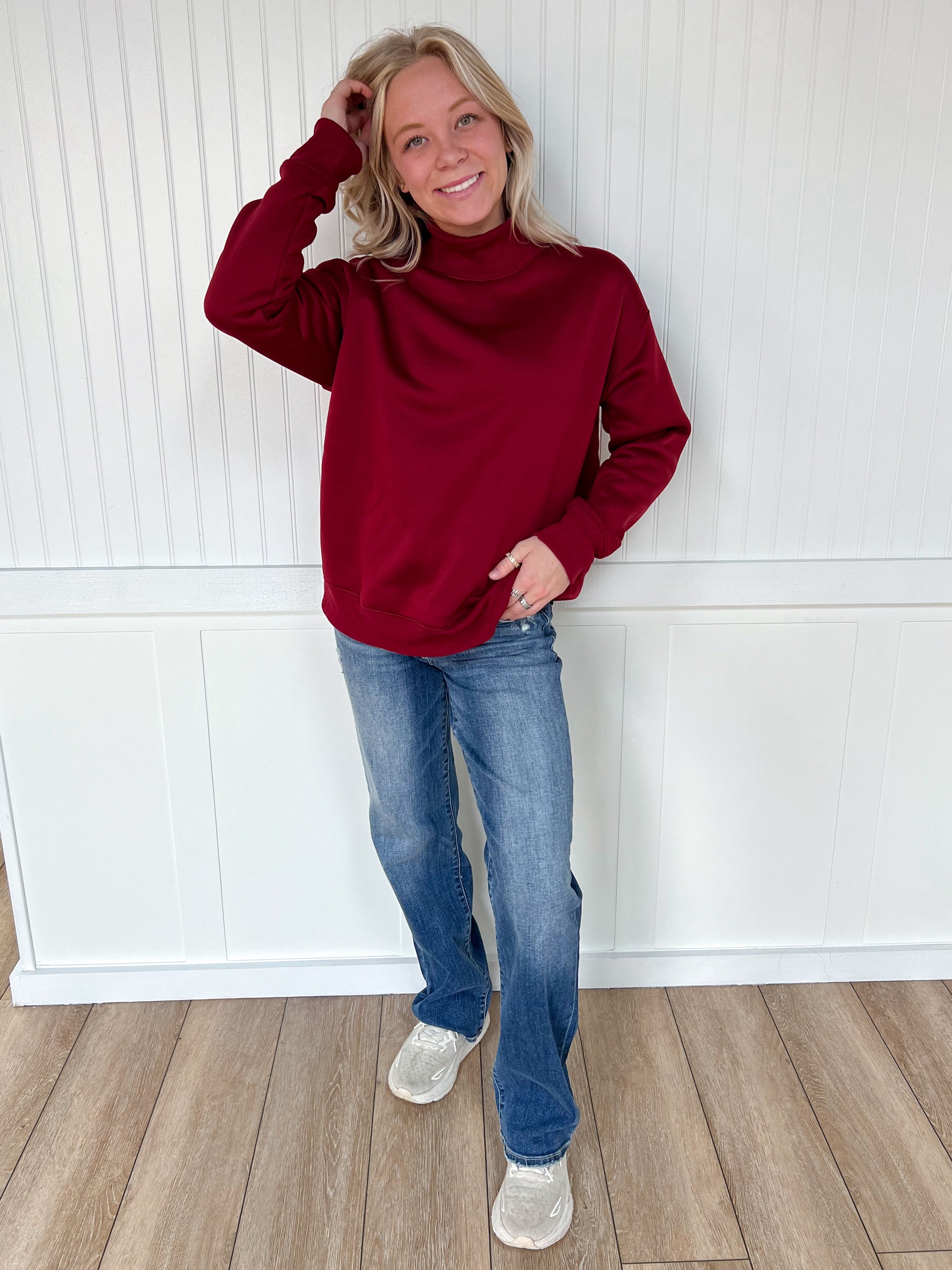 Sloane Oversized Mock Neck Top Sweatshirt-EmberLoom-FD 01/20/26-The Twisted Chandelier